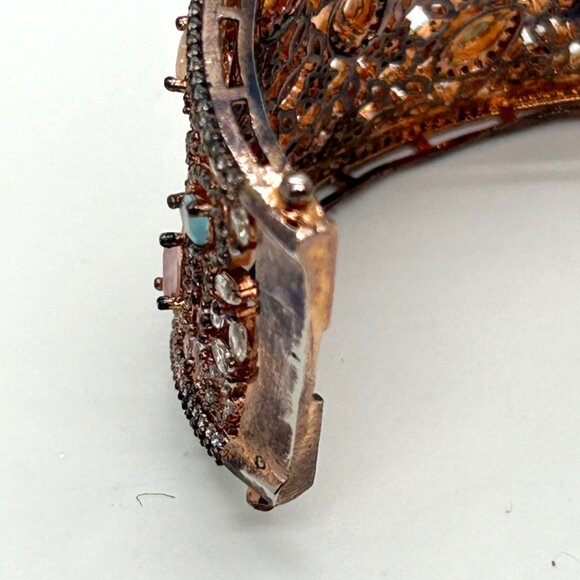 Vintage Filigree Hinge Bracelet Rose Gold-tone Rhinestones Safety Clasp - Picture 11 of 16